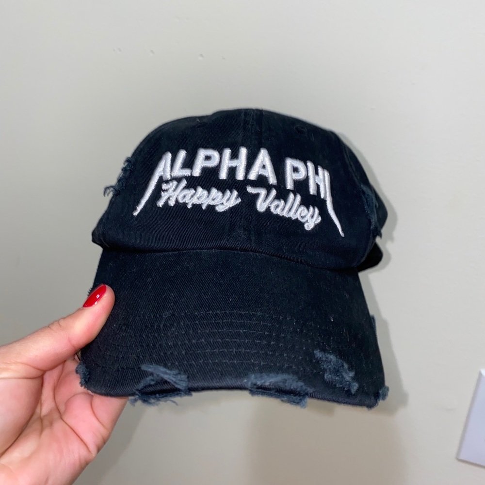 Alpha Phi distressed baseball cap black
